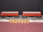 6465 Lionel Two 1940-42 Lithoed Gondolas Electro Box Coupler Wood Barrels C-7 Sc