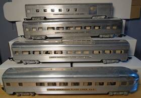 660-61-62-63 American Flyer #660-1-2-3 Aluminum Passenger Cars With Silhouttes And Lights Very Nic