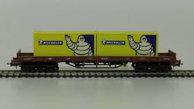 4axle Electrotren 5453k Ho 5135k Db Brown Flatcar Loaded With Michelin Containers