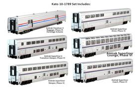 10-1789-1 Kato N Amtk Superliner Ph. Vi 6-unit Bookcase Set With Interior Lighting