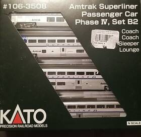106-3508 Kato N Scale Amtrak Superliner 4-car Phase Iv Passenger Set B2 Ln/box