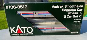 106-3512 Kato Amtrak Smoothside Baggage Pair Phase I Passenger N # 1075 1076