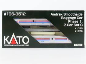 106-3512 Kato 949727508177 N Scale #106-3512 Amtrak Smoothside Baggage Phase I Passenger 2-car Set C