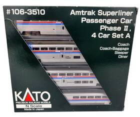 106-3510 Kato 949727508436 N Scale Amtrak Superliner Passenger Car Phase 4 Set A No.