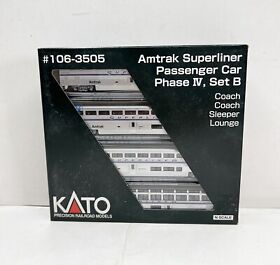 106-3505 Kato N Amtrak Superliner Passenger Car Set Phase Iv B 4 Cars New