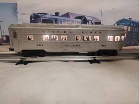 6-2423 Lionel Lines Postwar 2423 Hillside Observation Passenger Lighted Car Tested 6-2423 Lionel Lines Postwar 2423 Hillside Observation Passenger Lighted Car Tested