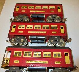 Lionel 603/603/604 Pre War #603/#603/#604 Passenger Cars Red W Black Roofs Nice