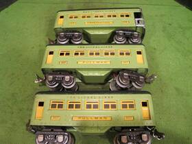 607s Lionel Vintage O Prewar Two Tone Green Passenger Car Set 607 608 607s Lionel Vintage O Prewar Two Tone Green Passenger Car Set 607 608
