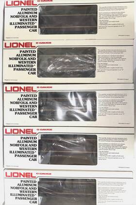 9562 Lionel /9563 /9564/ /9566 #9562 To 9566 Norfolk Western N&w 15ftft Aluminum Passenger Train 5 Car Set