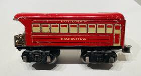 2558 Marx No. Red Observation Passenger Car - 8 Wheel Auto Coupler
