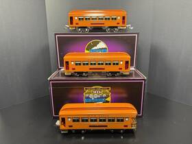 10-8042 Mth Tinplate O-gauge 710-series Orange Passenger 3-car Set Nib 10-8042 Mth Tinplate O-gauge 710-series Orange Passenger 3-car Set Nib