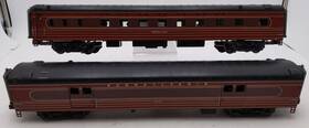 20-69119 Mth O Prr 70ft Streamlined Baggage/coach Ribbed Passenger Set Of 2