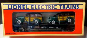 30-7662 Mth Rail King Auto Transport Flat Car With Ertl Ft40 Woody Wagons Read