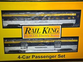 30-68172 Mth Rail King Chesapeake And Ohio 60 Streamlined 4-car Passenger Set C&o