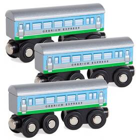 Orb-vs-200 Orbrium 3 Pcs Large Wooden Railway Express Coach Cars 4.5 Inches Silver