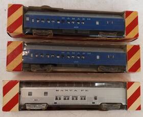 K365 Penn Line Ho Passenger Lot Of 3 Mib Santa Fe Full Dome And Wabash Combine Car X2