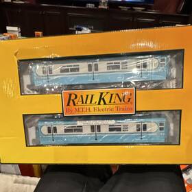 30-2355s-3 Railking By M.t.h. Electric Trains R-33s 2-car Non-powered Subway Set O Gauge Mta Blue/white 30-2355s-3 Railking By M.t.h. Electric Trains R-33s 2-car Non-powered Subway Set O Gauge Mta Blue/white