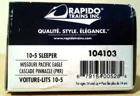 104103 Rapido Ho Scale Trains 10-5 Sleeper Missouri Pacific Eagle Cascade Pinnacle Prr