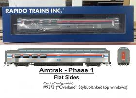 175013 Rapido Amtrak Phase 1 3/4 Dome Lounge Flat Sides #9373 Inch Overland Ho
