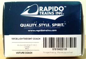100126 Rapido Trains Ho Scale Lightweight Coach Milwaukee Road Milw #470