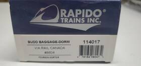 114017 Rapido Trains 114018 Via Rail Canada Budd Baggage-dorm Car #8604 Ho Scale