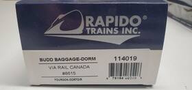 114019 Rapido Trains Via Rail Canada Budd Baggage-dorm Car #8615 Ho Scale