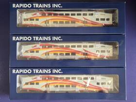 146049 Rapido Trains 3pack Ho Scale Bilevel Commuter Cars New Mexico Rail Runner #2 146049 Rapido Trains 3pack Ho Scale Bilevel Commuter Cars New Mexico Rail Runner #2