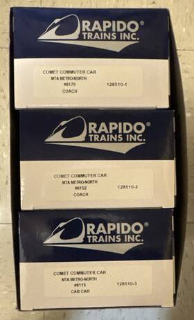 Rapido Trains Inc. #128510-1 Mta Metro-north Comet Commuter Car Coach And Cab Set -2 -3 New