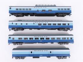 4-cars Rivarossi 6938 Ho Atsf Santa Fe 1930s Blue Goose Diner Coach Passenger