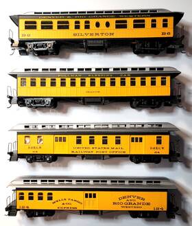 84882 Roundhouse Ho 50ft Overland D&rgw 4-car Pass Set Knuc Cplrs Mtl Whls