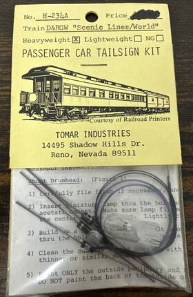 H-234a Tomar Industries Ho Scale #h-234a D&rgw Scenic Line Of The World Tailsign Light