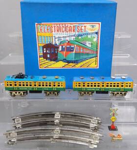 1753 Trade Mark Modern Toys Vintage Tinplate Electric Passenger Car Set Ex/box
