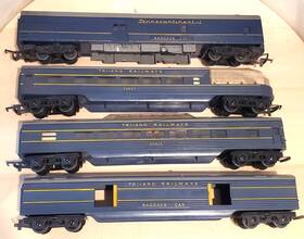 R401 Tri-ang Triang Railways Rake Of 4 Blue And Transcontinnetal Passenger Coaches No Box Ho