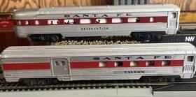 522d Tyco 600 Santa Fe Passenger Ho Scale Streamline Observation And Tavern Lighted Cars