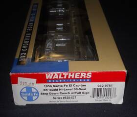 932-0761 Walthers Ho Santa Fe El Capitan 85ft Budd Hi-level 68-seat Coach With Tail Sign