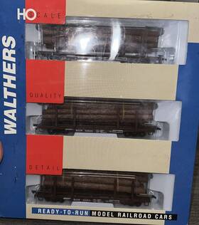 932-34001 Walthers Ho Rtr 45 Logging Flat Car With Logs 3/pack Milwaukee Nib