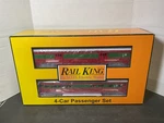Mth Railking Christmas O Gauge 4-PACK 60' Streamlined Passenger Train Cars. Fixed Price $999.99.