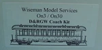 ON3/ON30 Wiseman SM-103 D&rgw Open Platform Coach Passenger Car Kit. Fixed Price $99.95.