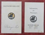 Baltimore Mail Line Lot X 2 Souvenir Passenger Lists C. 1930'S Travel Ephemera. Fixed Price $42.25.