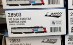 Rapido 28503 Ho Scale E8A Amtrak Rr 296 Phase 1 Paint Scheme With Dcc Esu Sound. Fixed Price $289.95.