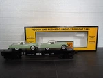 Mth Gauge Rail King Auto Transport Flatcar With Two Thunderbirds 30-7613. Fixed Price $30.00.