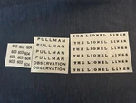 Lionel 603-603-604 Black Decals Passenger Car Set -just Trim, Peel, Stick!. Fixed Price $11.00.