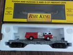 Rail King 30-7629 Mth Transport Flat Car 1979 W/ Ertl Fire Truck Nib. Fixed Price $24.99.