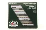 Kato Scale #106-3511 Amtrak Superliner Passenger Car Phase , 4 Set B. Fixed Price $199.99.