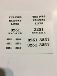 Ives Gauge 3251 Loco Engine (not Included) Black Letter Water Decals Look!. Fixed Price $8.00.