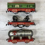 Marx Prewar Gauge Tin Litho Freight Car Lot Searchlight Tanker Rock Island. Fixed Price $59.98.