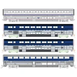 106-9002-1: Amtrak Pacific Surfliner 4 Car Add-on Set W/pre-installed Lighting. Fixed Price $250.00.