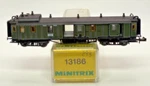 Scale Minitrix 13186 Green Baggage Car Original Box. Fixed Price $39.99.