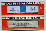 Lionel 6-19531 Rice Krispies & 6-19532 Hormel Billboard Refrigerator Cars 1:48. Fixed Price $89.95.