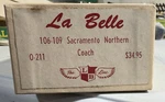 La Belle Scale O-211 106-109 Sacramento Northern Coach Unbuilt Wood Kit. Fixed Price $75.00.